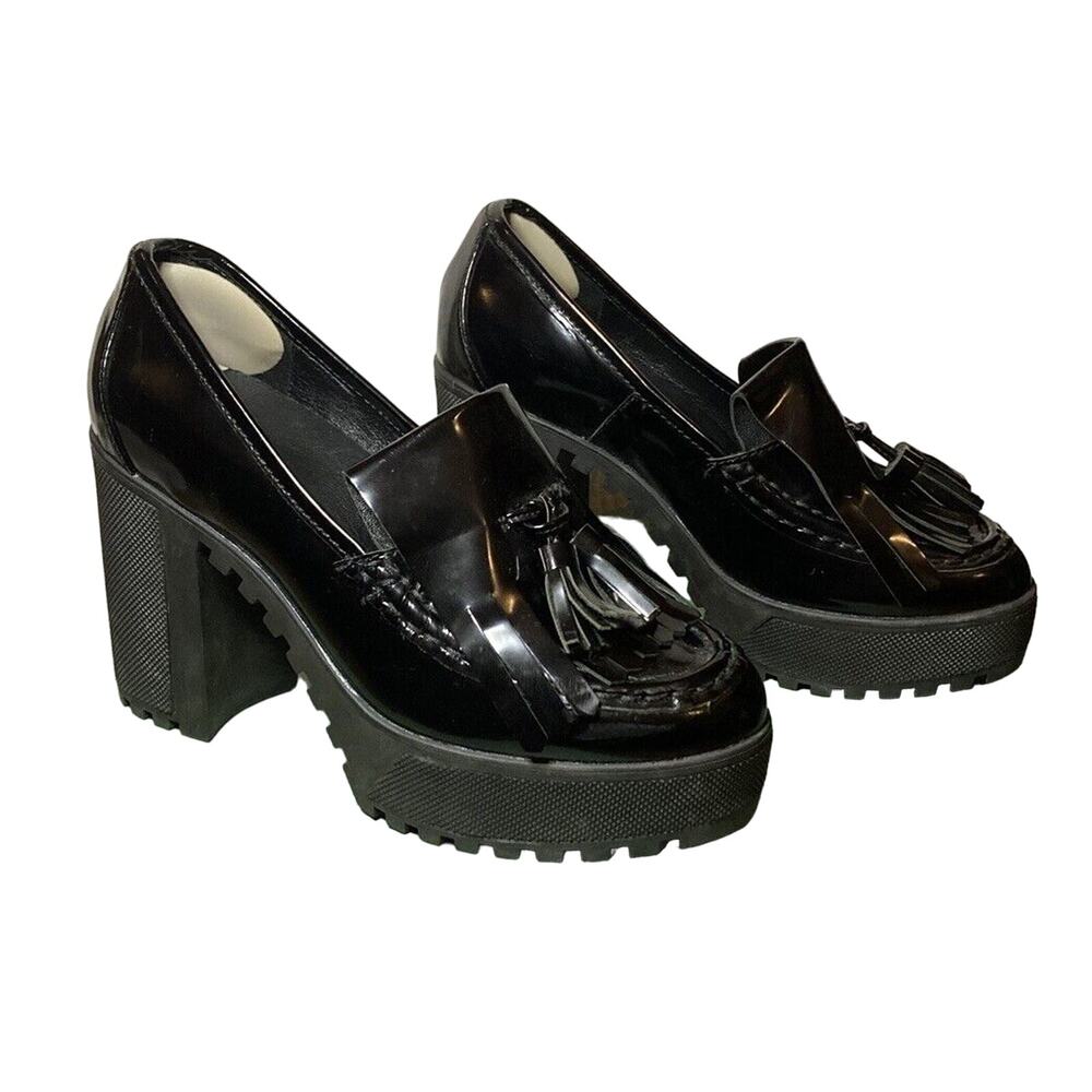 Atelje 71 Anja Specchio Black Leather Kiltie Lug Heel NIB, 7